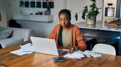 
		Woman calculates costs
	
